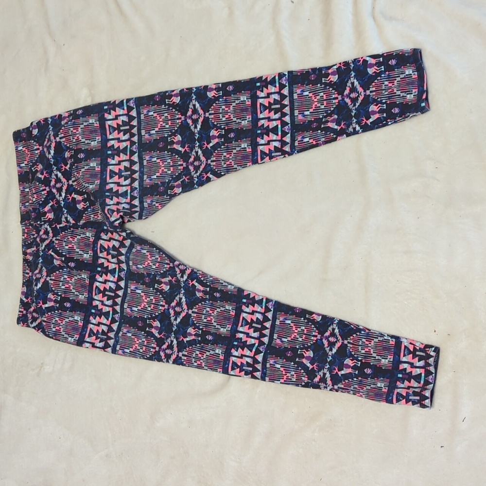 No Boundaries Neon Pink And Blue Print Geometric Leggings Size large (11-13) - Picture 2 of 7
